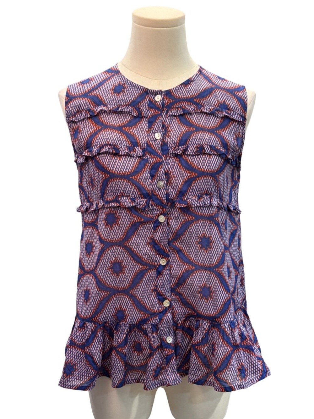 Banjanan Cotton Sleeveless Geo-Print Button Down Top Size Small